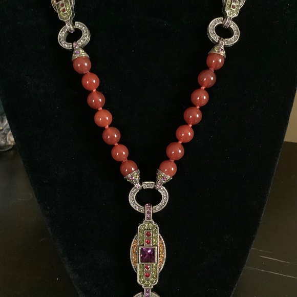 Heidi Daus Semiprecious Carnelian Y-Not Crystal Beaded Long Necklace Red OS - Picture 3 of 15